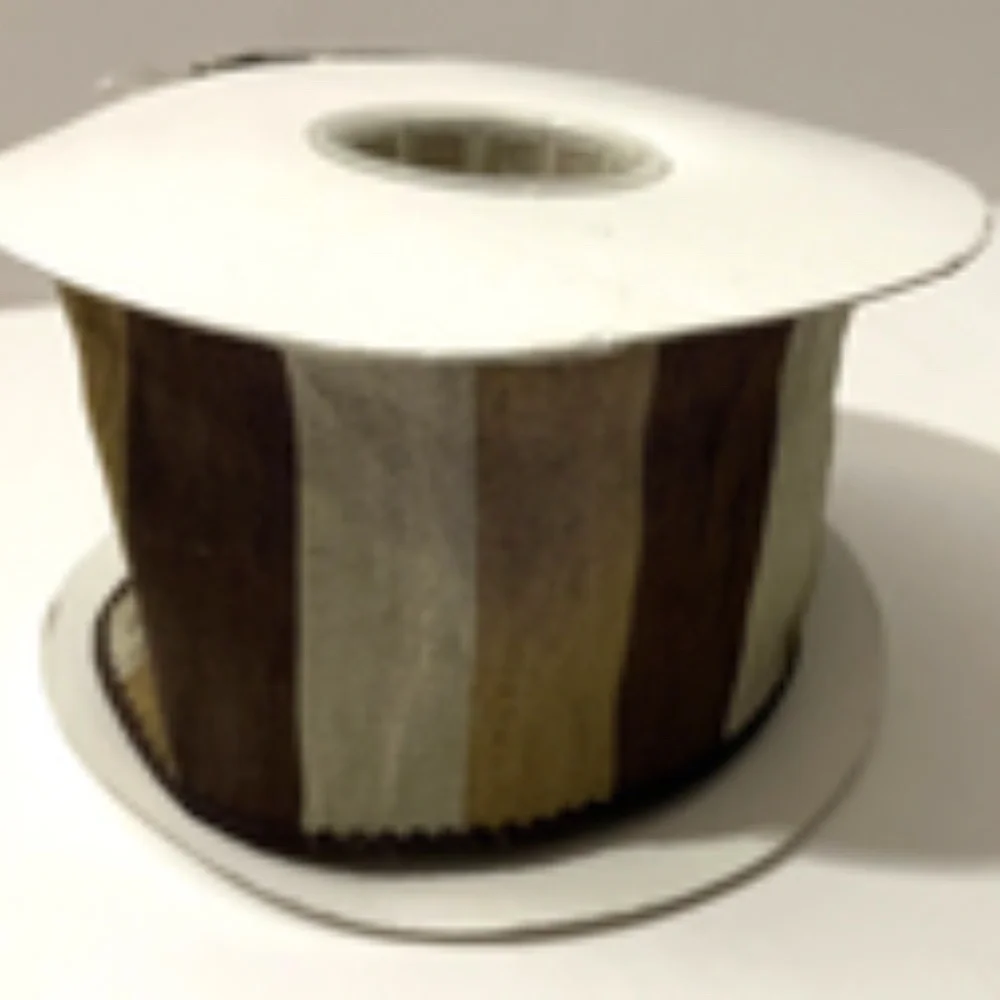 NEW Dupion Ribbon Chocolate Gold Stripe Wire Edged 4 Yards 2.5